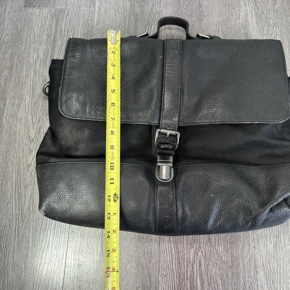John Varvatos Black Leather Laptop Briefcase Shoulder Messenger Bag Stars READ